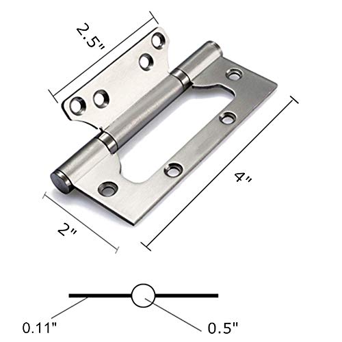 6 Pack NonMortise Door Hinges Easy to Install, 4" × 3" Stainless