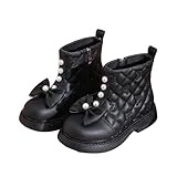 Girls Boot Lace Up Bow Mid Calf Booties Winter Fashion Dress Boots with Side Zipper for Little Kids Big Kids