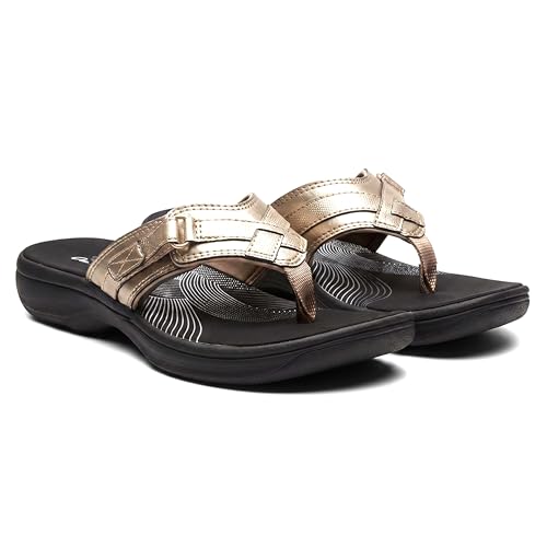 Image of Clarks Womens Breeze Sea Flip-Flop Sandals - Comfortable Flip Flop with Adjustable Hook and Arch Support - Casual Summer Wearing Cloudsteppers for Everyday