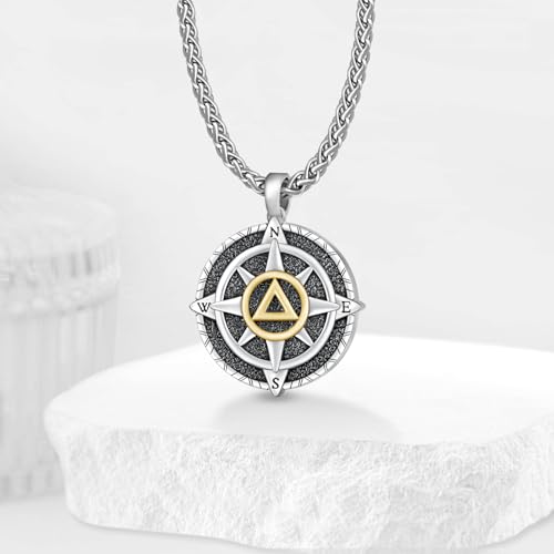 TYSO AA Sobriety Necklace for Men 925 Sterling Silver Compass Necklace AA Coins Medallions Pendant Alcoholics Anonymous Gifts Jewelry for Men2
