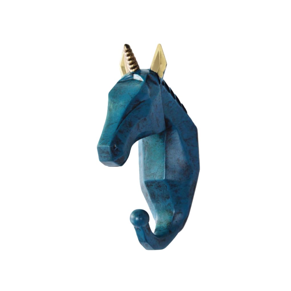 WOVEBIUS Animal Shape Coat Hook Made of Resin for Long-Lasting Not Easy to Wear. Easy to Install Animal Head Coat Hook Coat Hooks Retro Blue (Horse)