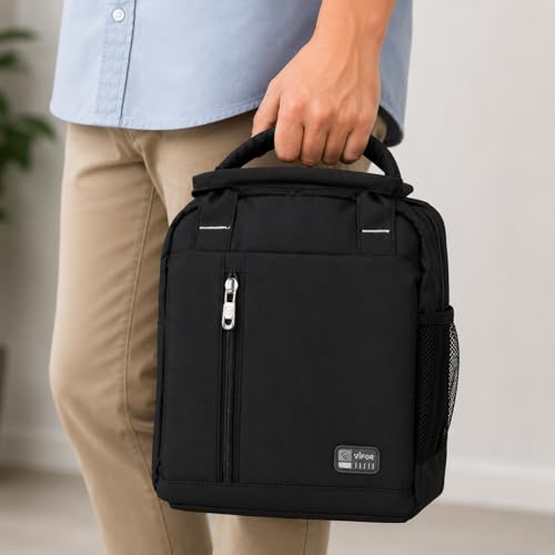Image of FLUXY 1000D Black Lunch Bag for Men & Women | Large Capacity Leakproof & Waterproof Lunch Tote Bag for Office, School, College & Travel | Durable Tiffin Carry Bag with Bottle Space