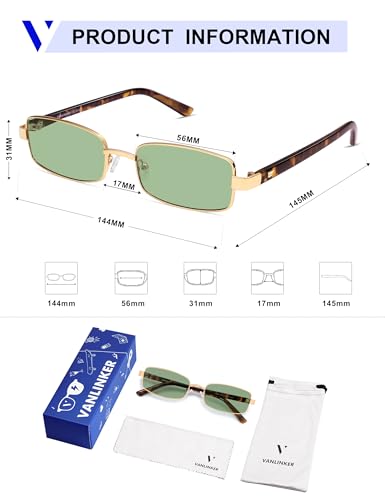 Image of VANLINKER Retro Rectangle Polarized Sunglasses for Women Men Small 90s Vintage Trendy Slim Narrow Rectangular Frame VL9684