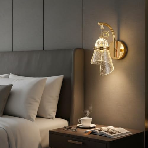 Image of Glowave Modern LED Wall Sconce with Acrylic Lampshade, Gold Finish Metal Body, Decorative Indoor Wall Light for Bedroom, Living Room, Hallway & Hotel - Tricolour (7161 /WL)