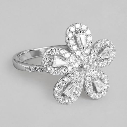 Women's 925 Sterling Silver Dazzling Floral Cubic Zirconia Ring