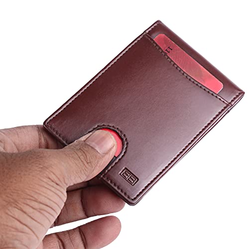 Image of Brooklyn Bridge Money Clip Wallets for Men Vegan Leather Smooth Brown - Slim RFID Protected Card Holder, Stylish Front Pocket Wallet with Cash Clip, Durable Gift for Him