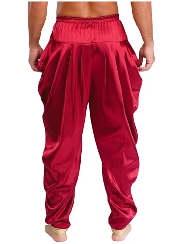 Mens Satin Indian Dhoti Style Pants Casual Kurta Baggy Harem Yoga Pants Draped Hippie Drop Crotch Trousers2