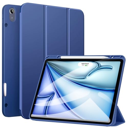 ZtotopCases for iPad Pro 12.9 3rd Generation 2018 /iPad Air 13 Inch 2024/2025 Case with Pencil Holder, Lightweight Slim Soft TPU Back Trifold Smart Cover with Auto Sleep/Wake, Blue