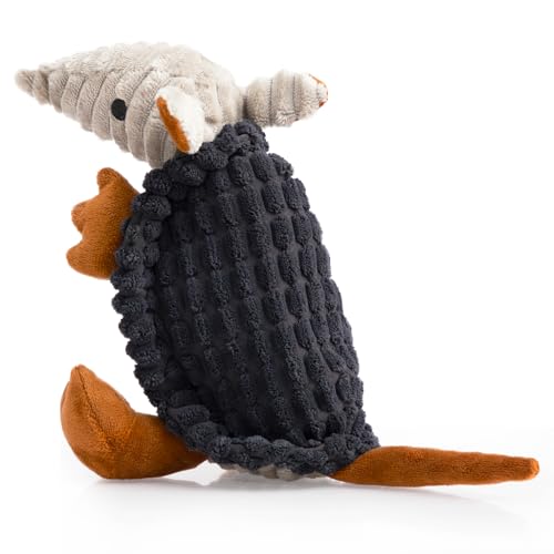 Image of Hollypet Plush Dog Squeaky Toy Stuffed Armadillo Animal Pet Puppy Chew Toys with Clean Teeth for Small Medium Large All Breed Sizes Dogs, Black, 8 in