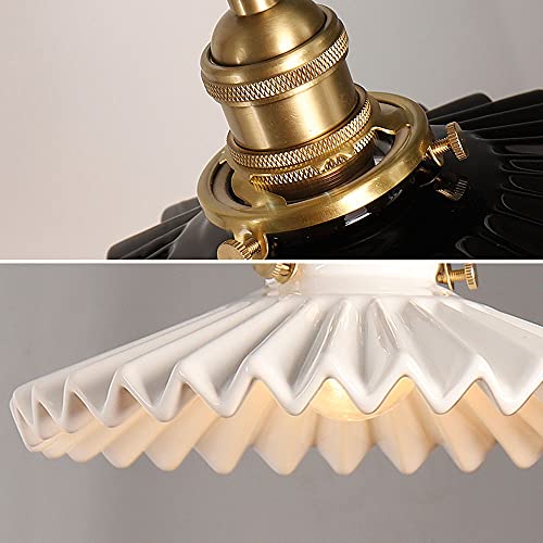 Namfhzw Japanese Pleated Small Suspended Chandelier Ceramic Copper Shade Pendant Lamp E27 1-Light Semi-Embedded Ceiling Hanging Light Adjustable Set Luminaire Bedroom Kitchen Lighting, White #TOP5