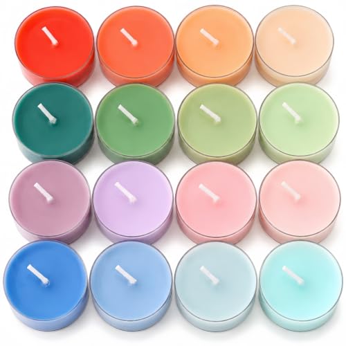 16 Colors Colored Scented Tealight Candles - Natural Soy Wax Candles with Essential Oils Home Decor and Aromatherapy Perfect for Home Use and Gifting (Color Series)