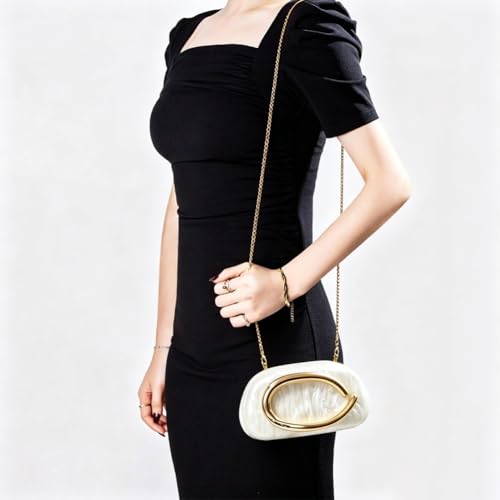 Image of Acrylic Clutch Purse for Women Classic Round Acrylic Evening Handbag Vintage Metal Handlebars Bag for Wedding Party Prom