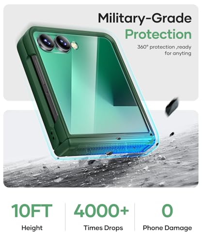 Image of Vihibii for Samsung Galaxy Z Flip 7 Case with Rugged Hinge Protection & Outer Screen Protector, Compatible with Wireless Charging, Non-Slip Shockproof Slim Phone Cover for Galaxy Z Flip 7 2025, Green