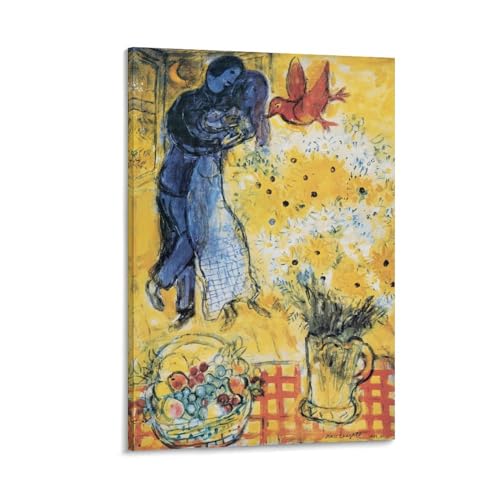 Impression toile Marc Chagall Amoureux et Marguerites 50x75 reproduction haute definition