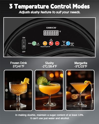 GSEICE Máquina De Raspadinha Para Uso Doméstico, 4 Galões, Aço Inoxidável, Máquina De Raspadinha Única Para Margaritas, Bebidas Congeladas Slushy'S, 110 V/60 Hz, Máquina De Bebidas Congeladas Para - Imagem 3