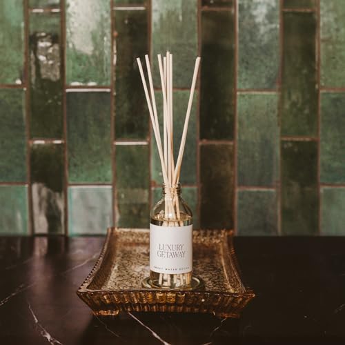 Image of Sweet Water Decor Luxury Getaway Reed Diffuser Set - Room Diffuser with Leather, Amber & Musk Scent - Reed Diffuser for Bathroom Lasts for 4 Months - Home Diffuser with Premium Fragrance Oils
