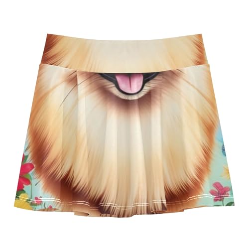 Joisal Fun Cute Girls' Shorts Athletic Skorts Kids Tennis Skirts School Skirt Cute Pomeranian Dog Colorful Flowers 4t