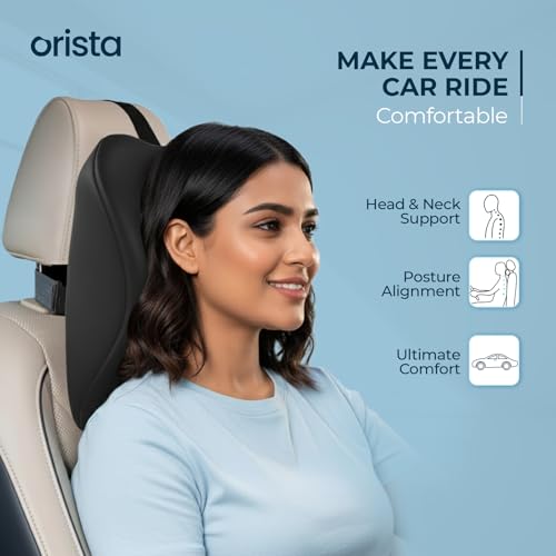 Image of Orista Premium Car Neck Rest Pillow | 2 Years Warranty | Memory Foam Neck Pillow for Car, Headrest Cushion for Neck & Cervical Support - Relieves Neck Pain & Fatigue | Black Velvet