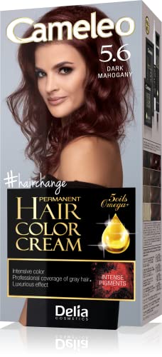Cameleo - Permanent Hair Colour Cream - Dark Mahogany - Intensive Color & Protection - 5 Oils + Omega Plus Acids - Professional, Luxurious Hair Dye - Full Kit