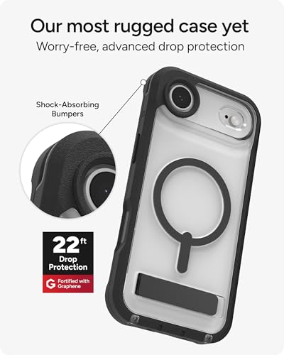 Image of ZAGG Rainier Case with Kickstand for iPhone Air - Black, Graphene 22ft (7m) Drop Protection, Lanyard Attach Points, MagSafe, Wireless Charging Compatible, 2-Piece Design, Phone Case
