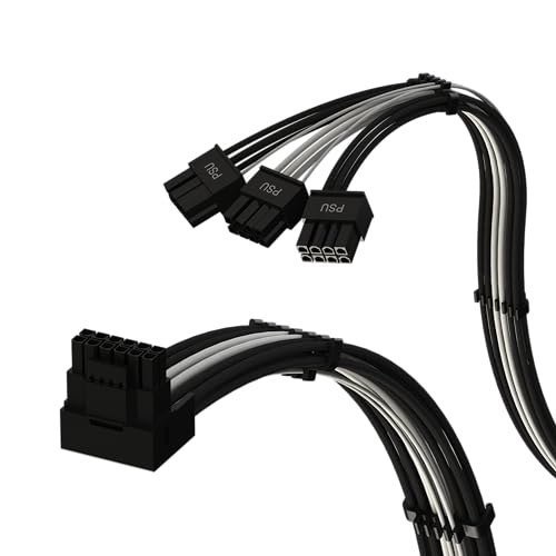 Image of LINKUP - AVA Right Angle PCIE 5.0 16Pin (12+4) to 3x8Pin | 16AWG Sleeved | Compatible with RTX50 RTX40 RTX30 FE | Designed for Corsair /ThermalTake PSUs Only | 70cm