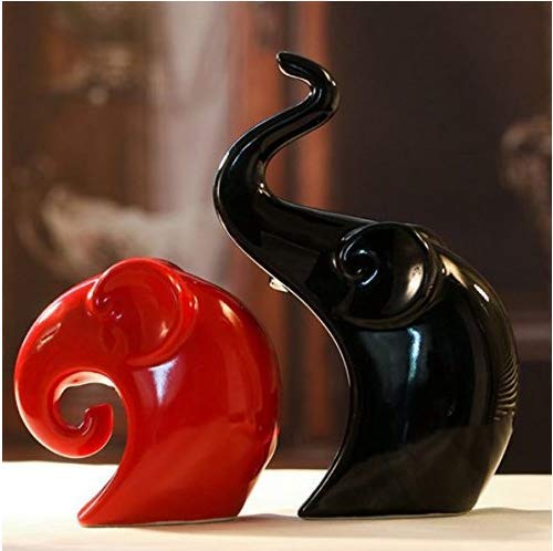 Gwill 2 pezzi carino nero rosso amore elefante ceramica artigianato forniture animali statua sculture ornamenti moda casa soggiorno arredamento regali di nozze artigianato