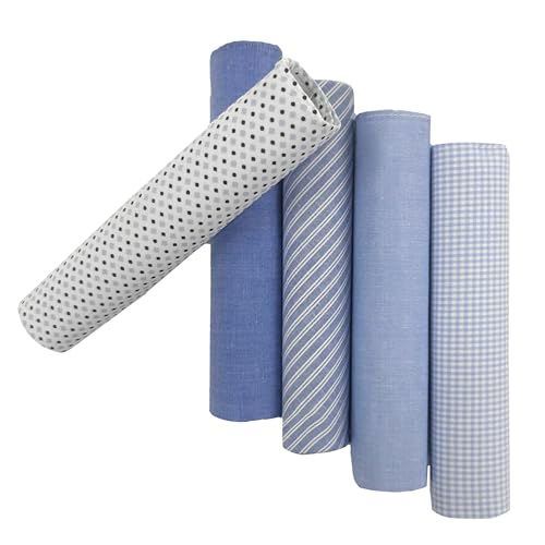 5 Pack Handkerchief Mens Cotton Luxury Hot Silver Gift Box Set, Vintage 40x40cm Fancy Design Pocket Square Hankie Gift Pack(Blue)