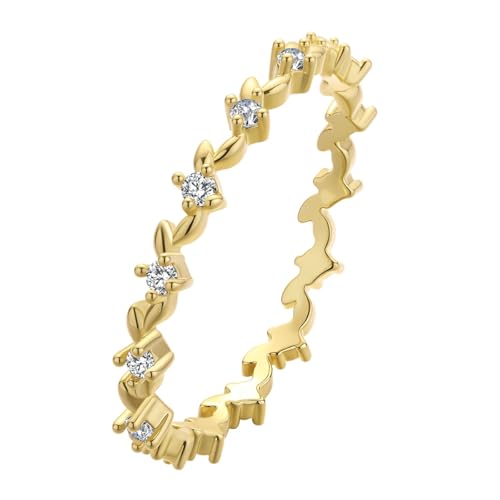 Bague délicate laurier zircon et branche d'olivier empilable pour femme