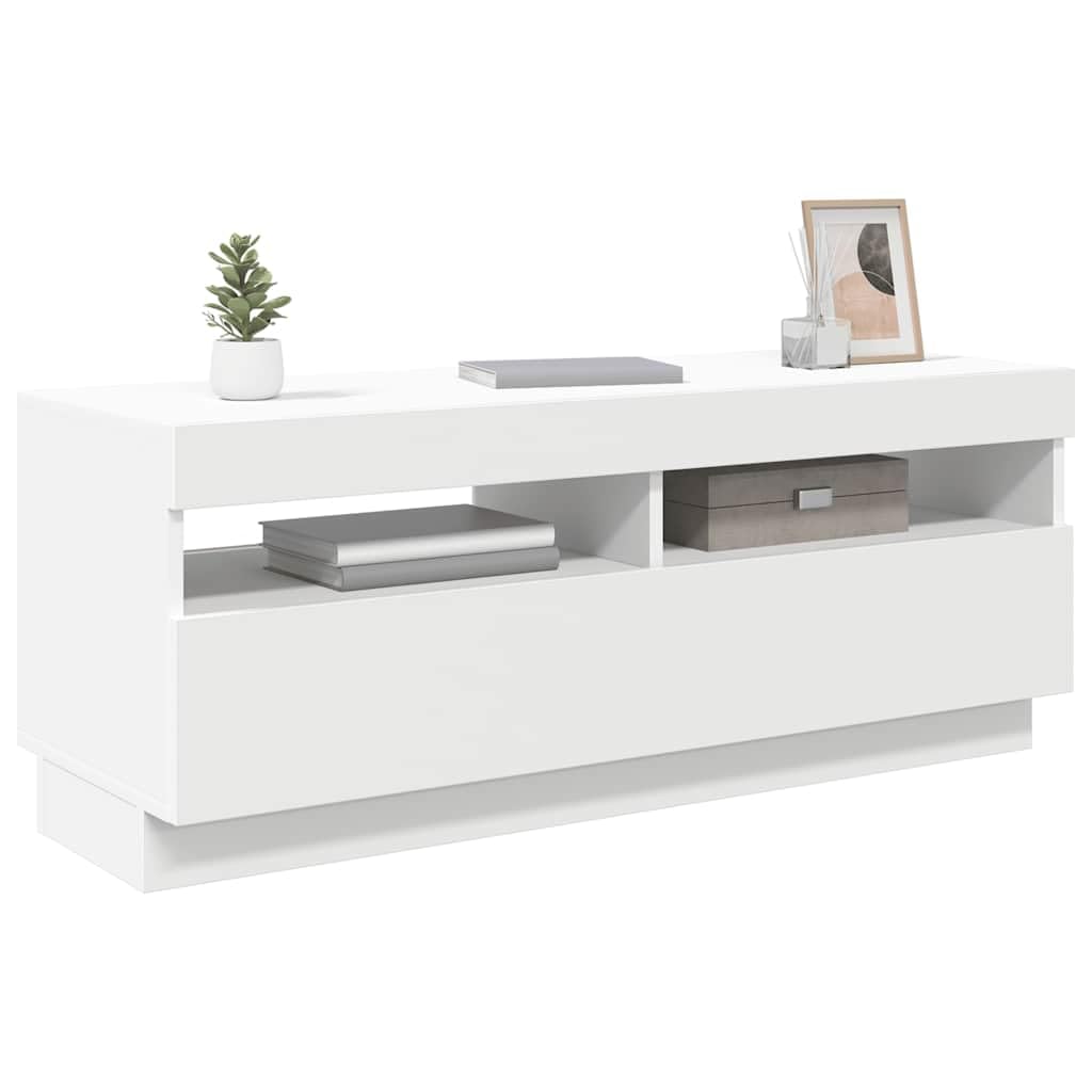 Szafka TV z diodami LED RGB, biała, 100 x 35 x 40 cm, materiał drewnopochodny, nowoczesne centrum rozrywki do salonu, sypialni, do przechowywania multimediów