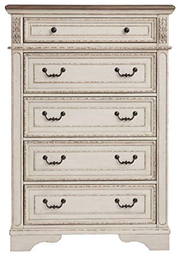 Signature-Design-by-Ashley-Realyn-French-Country-Two-Tone-5-Drawer-Chest-of-Drawers-Chipped-White Signature Design by Ashley Realyn French Country Two Tone 5 Drawer Chest of Drawers Chipped White