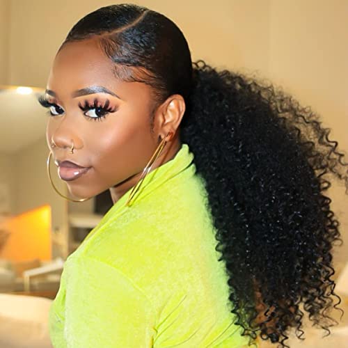 Afro Kinky Curly Human Hair Clip in Ponytail with Wrap Drawstring 1 Piece 20 inch Msgem Kinky Curly Ponytail Human Hair Extensions for Black Women 3C Virgin Human Hair Natural Color