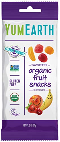 Image of YumEarth Organic Fruit Snacks,Fruit Flavored Snack Packs, Allergy Friendly, Gluten Free, Non-GMO, Vegan, No Artificial Flavors or Dyes 2oz (Pack of 12)