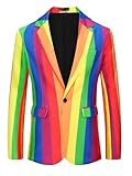 Lars Amadeus Rainbow Striped Blazers for Men's Color Block Notched Lapel Party Sports Coats Small Blue Red