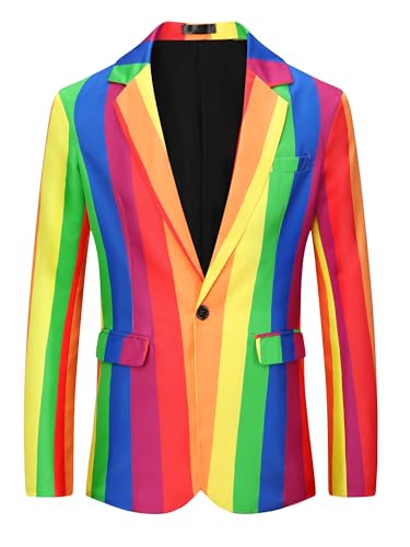 Lars Amadeus Rainbow Striped Suit Jacket for Men's Notch Lapel Prom Party Blazer Sports Coat
