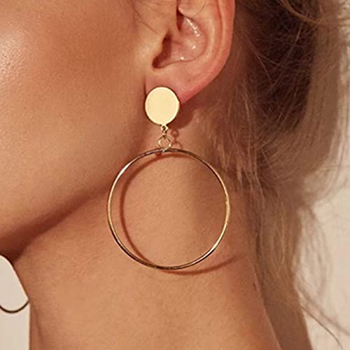 Aneneiceera Pendientes bohemios con diseño de círculo calado grande con lentejuelas colgantes de oro calado, aretes simples y elegantes para fiestas diarias, joyería de boda para mujeres y niñas