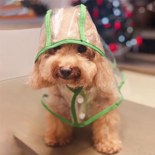 CUHZA Regenmantel für Hunde und Katzen mit Kapuze, verstellbar, aus PVC, transparent, ultraleicht, für kleine Hunde (Grün, L)