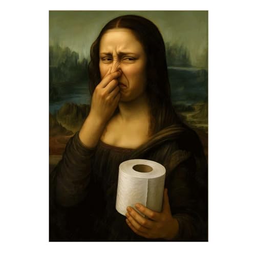 Lguaquanx Poster humour pour salle de bain et WC, 30 x 40cm Mona Lisa Poster amusant, Mona Lisa avec papier toilette et geste nasal, décoration murale drôle...