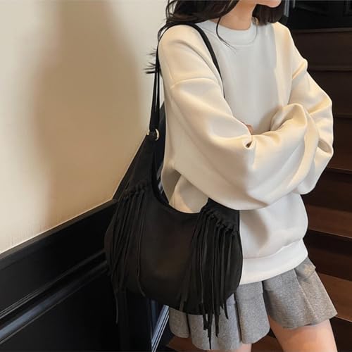 Image of Women Vintage Suede Fringe Hobo Bag Tote Shoulder Bag Crossbody Bag and Hippie Western Cowgirl Purse Shoulder Bag