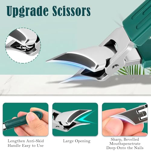 Image of TecoKart Nail Cutter Set - 3Pcs Sharp Stainless Steel Nail Clipper & Trimmer Kit for Adults, Professional Manicure Set for Men & Women, Portable Nail Cutter with Storage Box (Green)