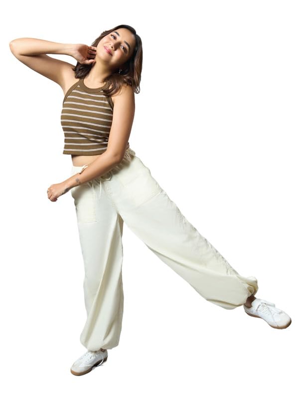 Image of GO COLORS Mostlysane Collection Cotton Parachute Pant for Women | Breathable, Mid Rise, 4 Pockets