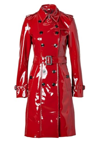 Generic PVC Vinyl Womens Trench Coat Women Red Belted Waist Coats Women’s Latex Jackets