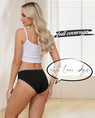 Image of Aijolen Women's Cotton Bikini Underwear Soft Low Waist Panties Cheeky Lace Underpants S-XXL