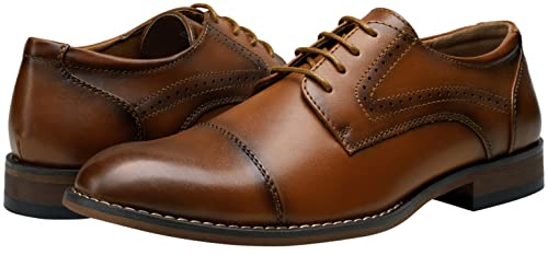 Vostey Men's Dress Shoes Brown Classic Cap Toe Brogue Men Oxfords (Bmy636 Polished Brown Size 10.5) #TOP6