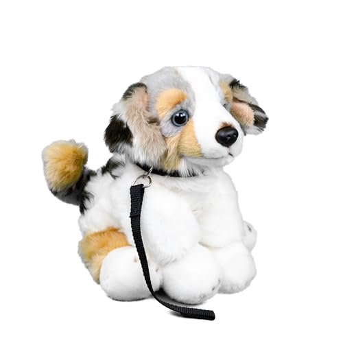 Teddys Rothenburg Kuscheltier Australian Shepherd + Leine sitzend grau/weiß/braun 28 cm Plüschhund Plüschtier