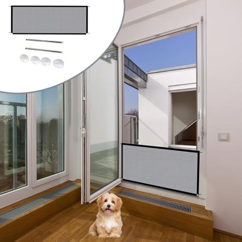 Türschutzgitter Ausziehbar 180 x 72 cm, Kinder Treppenschutzgitter Hundegitter Wohnung, Kindersicherung Tür Türgitter Ohne Bohren, Katzenschutz Tür geeignet für Innen und Außenbereich (Grau)