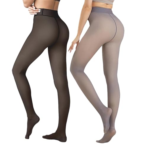 Image of Caprilite Women Fleece Lined Tights-Fake Translucent Leggings High Waist Pantyhose Sheer Thick Warm Tights For Winter