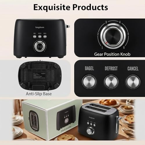 Image of LONGDEEM 2 Slice Toaster White - 1.5 inch Extra Wide Slot Stainless Steel Toasters with High Lift Lever, 6 Browning Settings, Bagel /Defrost /Cancel - Compact Bread Toaster for Kitchen Countertop