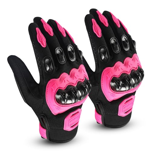 GJV Motorcycle Gloves Winter Cold Weather Warm Touchscreen Waterproof Windproof Protective Gear, Full Finger Motorbike Gloves for Men and Women, Pink, Medium