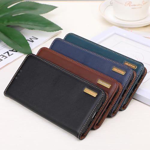 Étui portefeuille iPhone 15 Pro noir housse cuir véritable 6,1 pouces