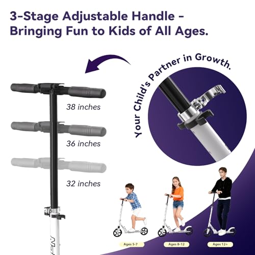 Image of Nattork Kick Scooter for Age 6+ Kids Teens Adults, Max Load 240 LBS, Adjustable Height Foldable with 8 inch Large Wheels, Anti-Shock Suspension